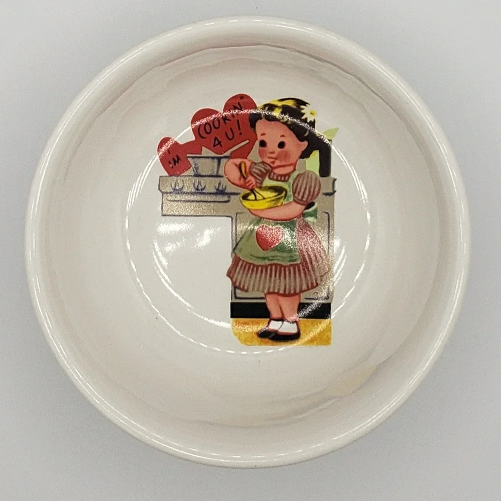 Vintage Valentine's Y2K Rosanna Studio Kitschy Retro Girl Baking Stoneware Bowl‎